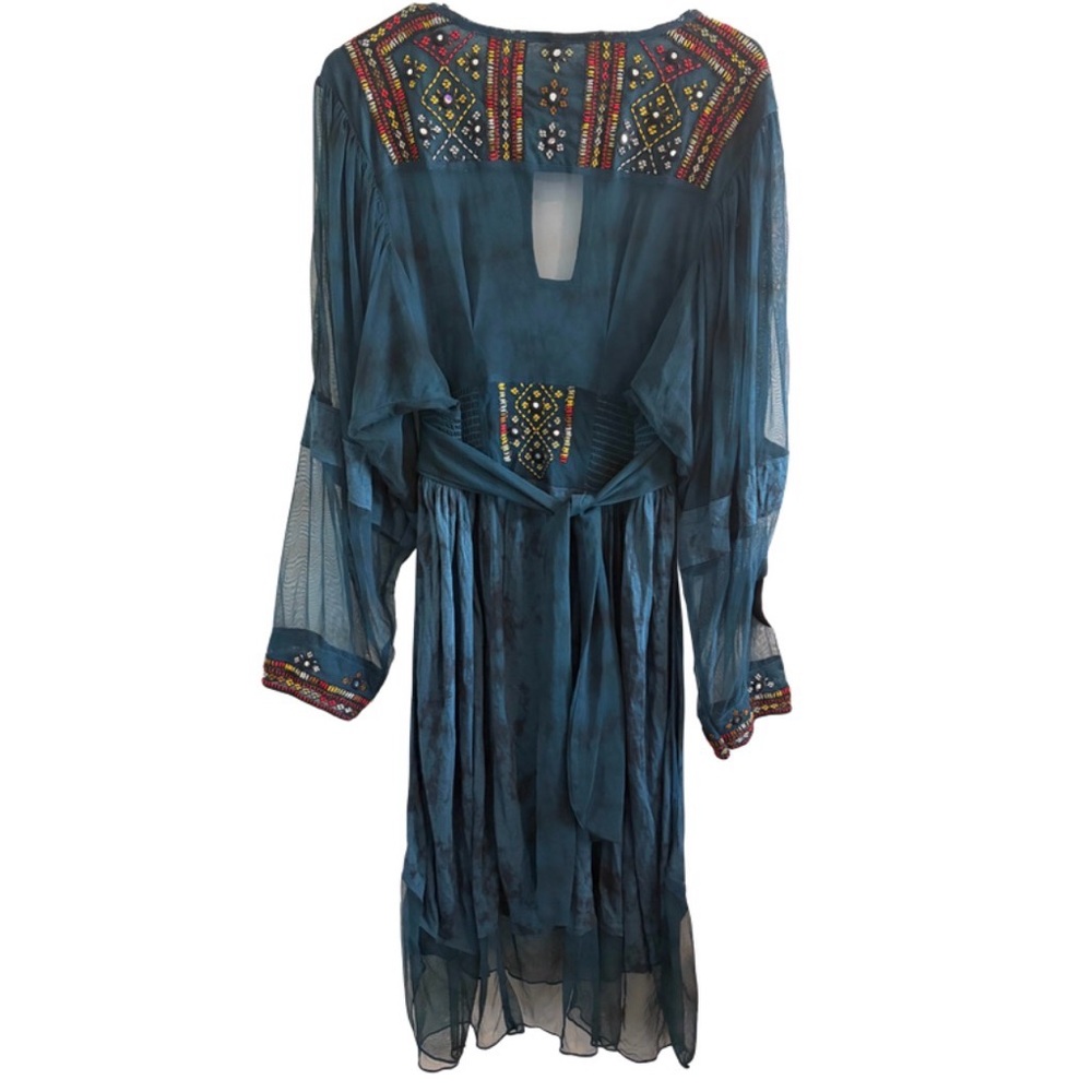 Free People Teal Embroidered Sheer Tunic with Multicolor Beading - Picture 3 of 7